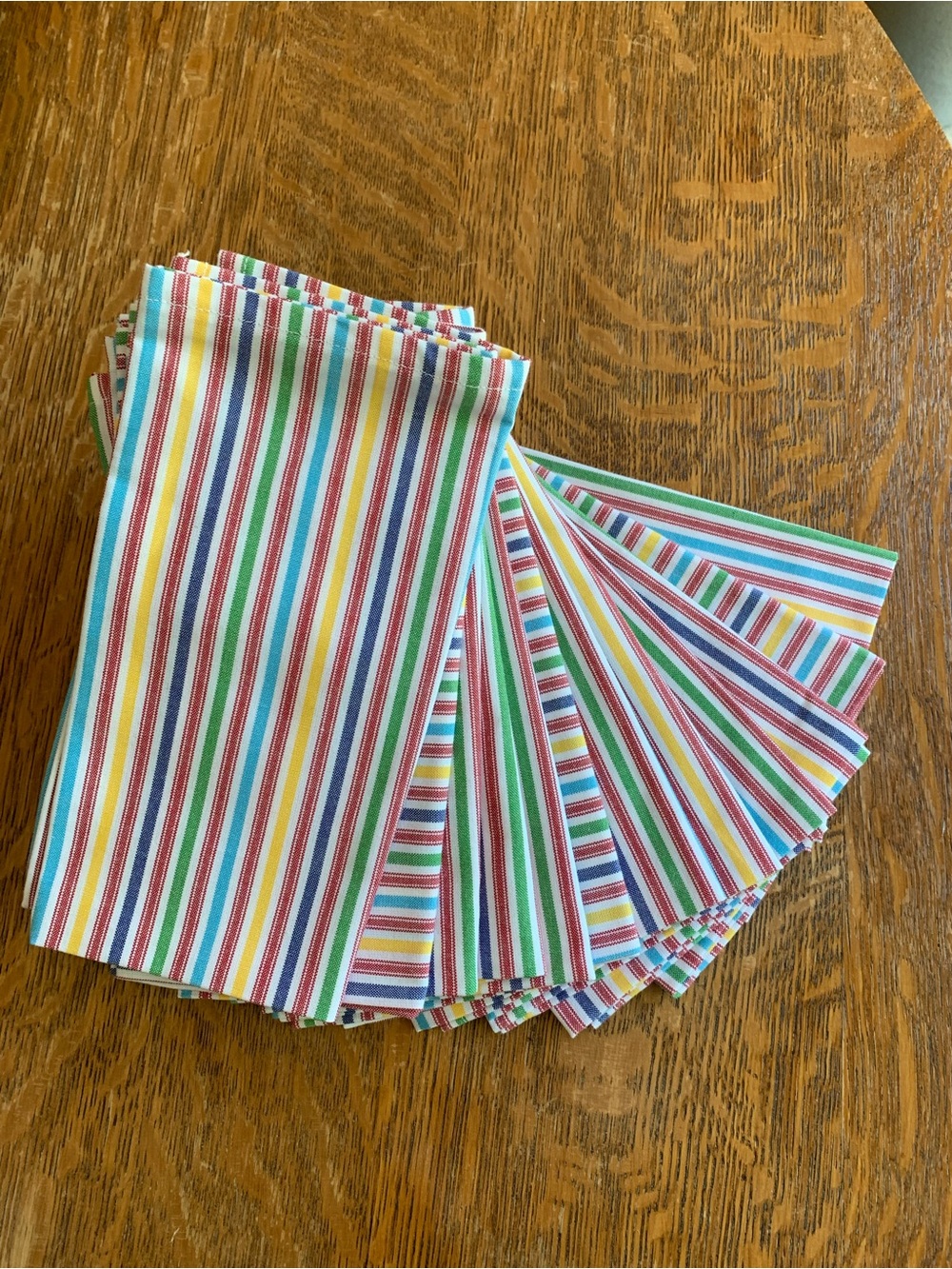 12 Handmade Multicolor Striped Cotton Dining Napkin Set - Bright Stripes